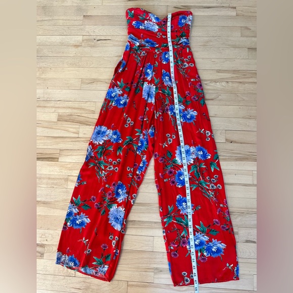 Band of Gypsies Strapless Smocked Ruched Floral High Waisted Red Romper S - Picture 12 of 13